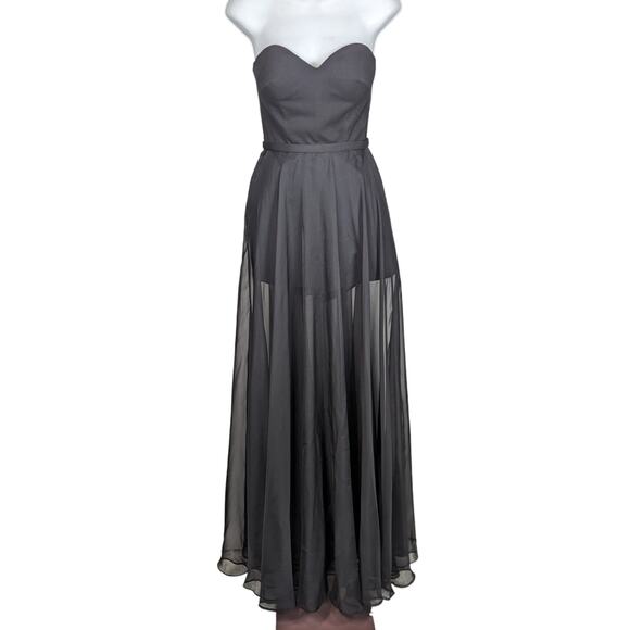 La Femme Strapless Sheer Formal Dress With Romper and Sheer Skirt Black Size 2 - Picture 1 of 16
